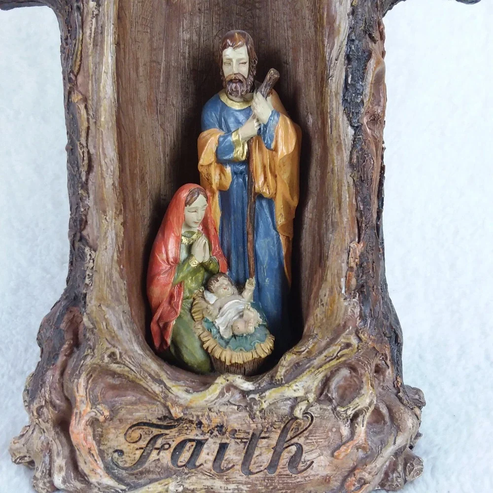 Nativity Scene Cross Tree Trunk 